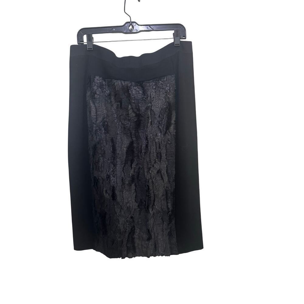 BCBGMAXAZRIA Women's Black Stretch Faux Fur Pencil Skirt Size Large 2000s 90s